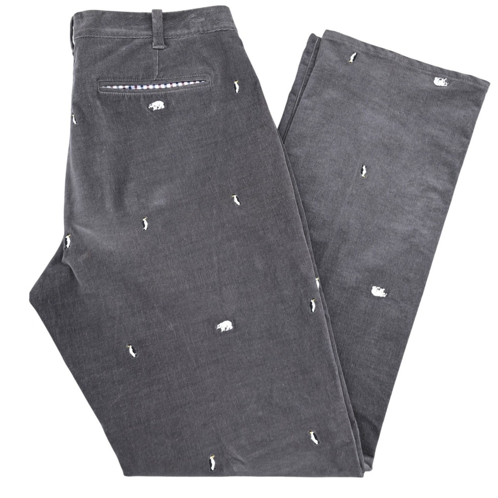Rare Bonobos Critter Corduroy Pants Mens 34x34 Charcoal Polar Bear Penguin Grey